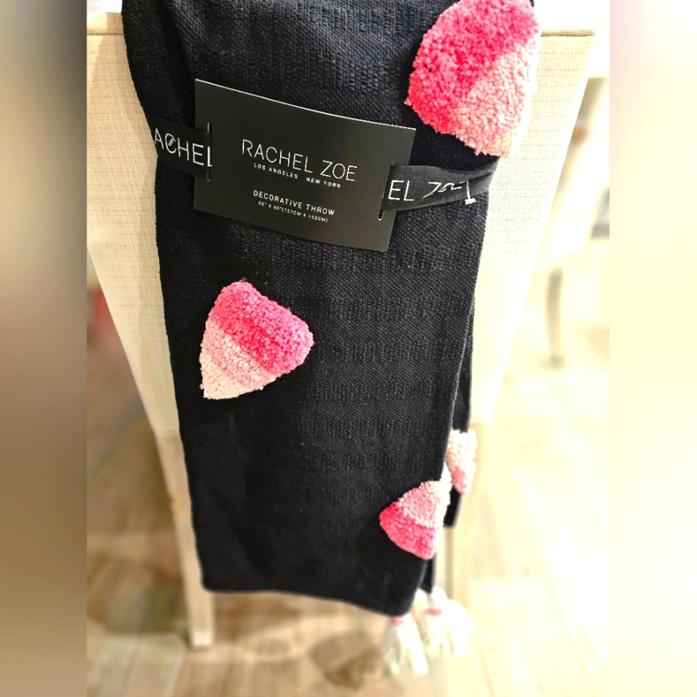 Rachel Zoe 50x60 Black Candy Corn Blanket Halloween.